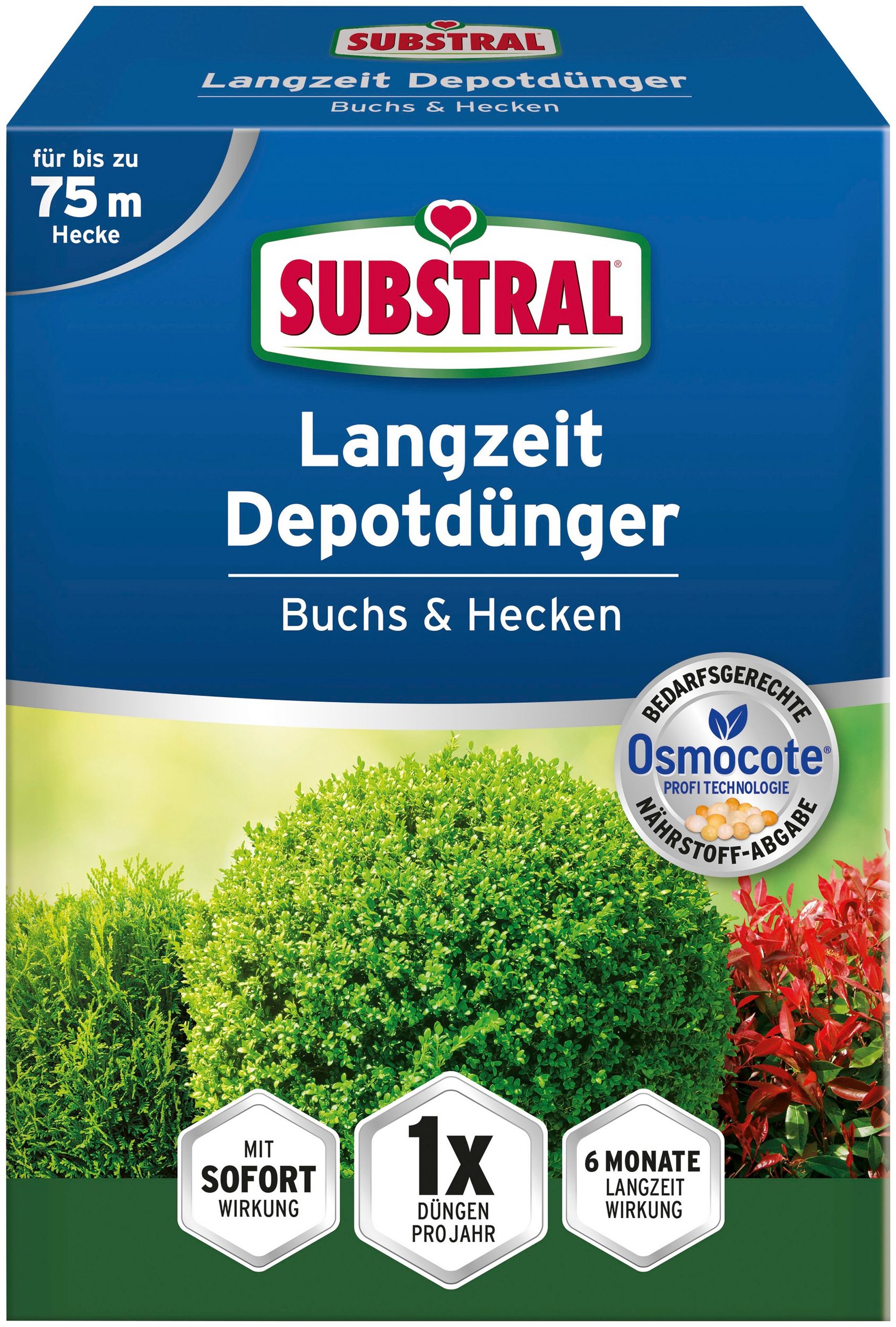 Substral Osmocote îngrășământ de lungă durată pentru buxus, tuyas, pini și garduri vii 1,5 kg