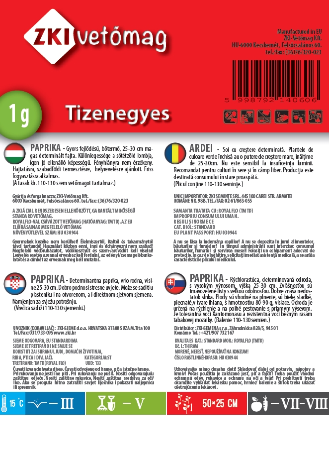 Ardei dulce tip "Tizenegyes" 1g ZKI